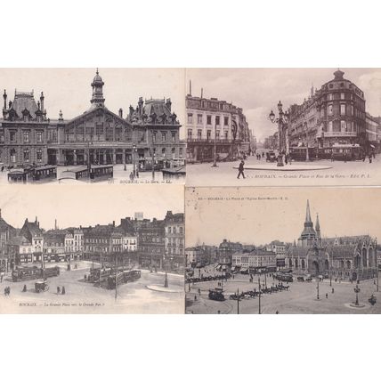 Roubaix Rue De La Gare Train Station French Transport 4x Postcard s
