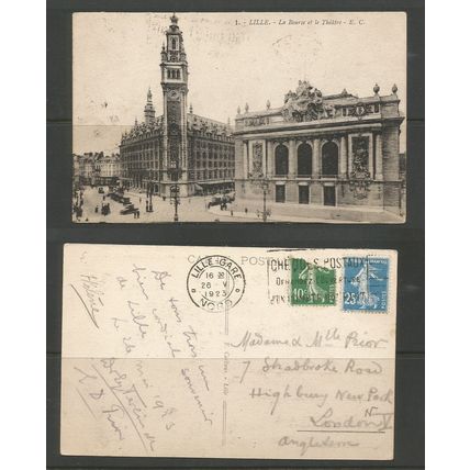 France Postcard Lille, La Bourse Et La Theatre, Posted At Lille Gare Nord