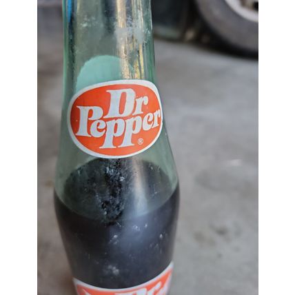 Dr Pepper Green Glass 1980 Partially Full 10 Oz Reno NV Painted Label Rusty NOS