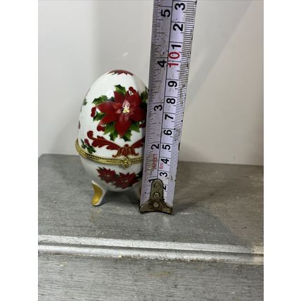 Porcelain Painted Floral Egg Footed Trinket Box Collectible Vintage Display