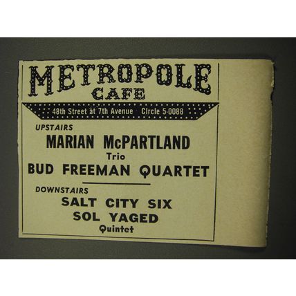 1959 Metropole Cafe Jazz Club Ad - Upstairs Marian McPartland Trio Bud Freeman