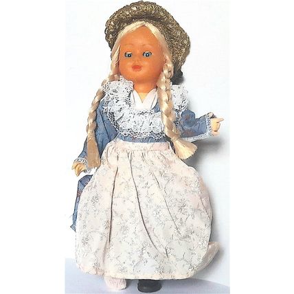 ADELE * DOLL N. EUROPEAN in TRADITIONAL DRESS White Apron Blue Dress 18 cm GOOD