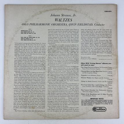 Johann Strauss Jr – Waltzes Vinyl LP Record Album CAS-623
