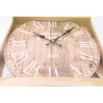 Farmers Market Wall Clock 30 CM MDF Brown Roman Numeral White Gift Time Home