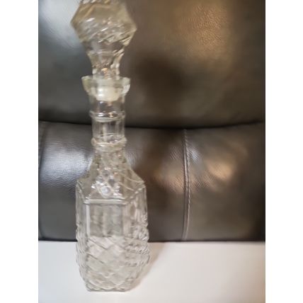 14" Vintage Libbey Cambridge Diamond Cut Glass Decanter Stopper Whiskey Bourbon