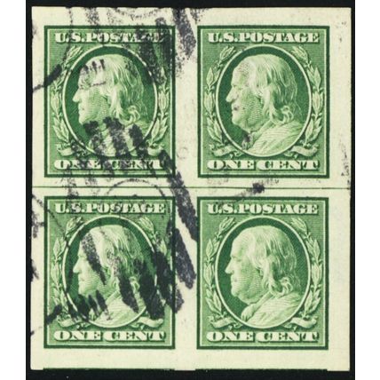 383, Used Superb 1¢ Block of Four - Stuart Katz