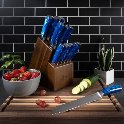 SENKEN 16-Piece Kitchen Knife Block Set - Japanese Chef'S Knife Set with Laser D