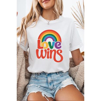 White Love Wins Pride Rainbow Graphic Casual T Shirt