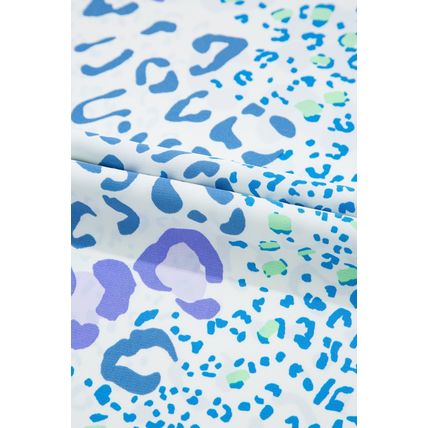 Sky Blue Leopard Print Short Sleeve V Neck Plus Size Top