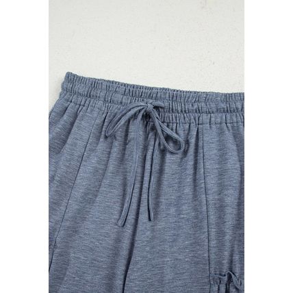 High Frilled Detail Wide Leg High Waist Knit Pants