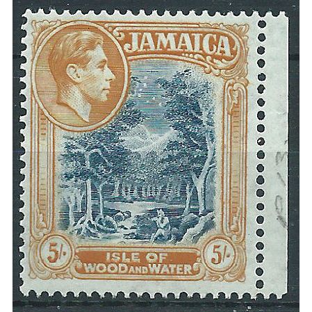 Jamaica 1949 SG132b 5/- Slate-Blue & Yellow-Orange Perf 13 Mounted Mint....