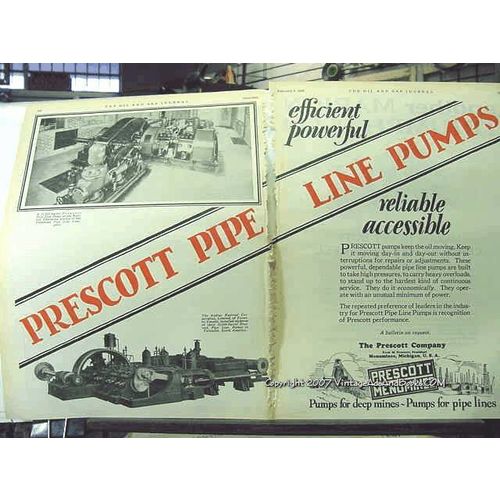 PRESCOTT COMPANY 1928 Oklahoma Pipe Line oil pump vintage ad