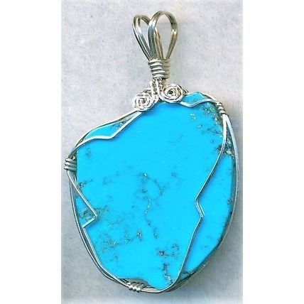 Turquoise Sterling Silver Wire Wrap Gemstone Pendant 16