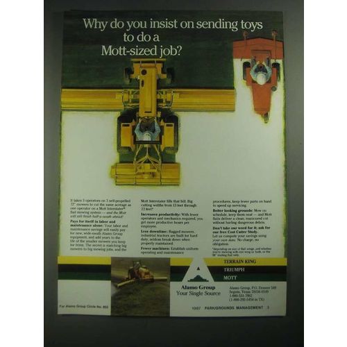 1987 Alamo Group Mott Interstater Flail Mowing System Ad - Sending Toys