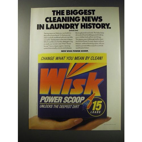 1991 Wisk Power Scoop Detergent Ad - The biggest cleaning news in laundry