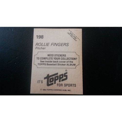 1982 Topps Stickers Card # 198 Rollie Fingers Excellent (5) Milwaukee Brewers