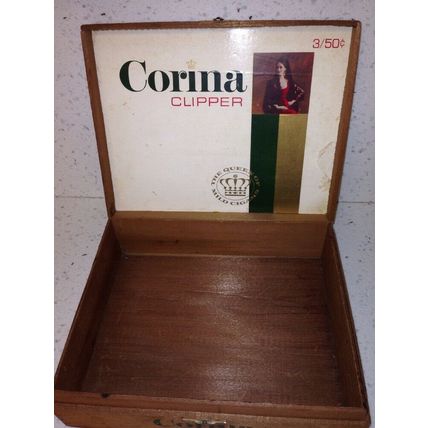 Vintage Wooden Cigar Box w/Lock Corina Clipper The Queen of Mild Cigars-Photos!!