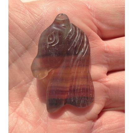 A Fluorite Horse Head Gemstone Touch Stone 1.75x1.125 Flat Back Energy Work