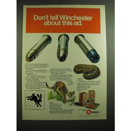 1976 Omark CCI .22 WMR Ammunition Ad - Don't tell Winchester about this ad