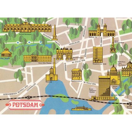Potsdam German Germany Map Karte Postcard