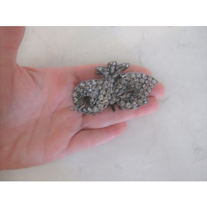 Medium blue or smoke gray crystal leaf metal hair claw clip bridal clip