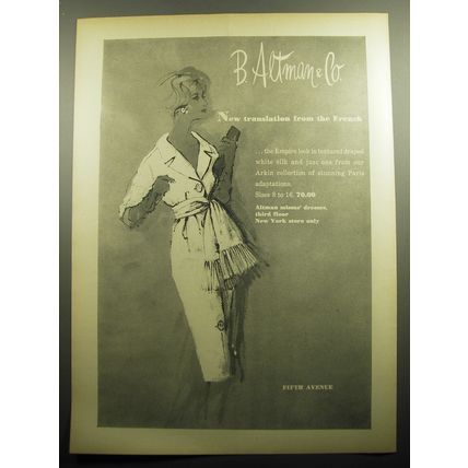 1958 B. Altman & Co. Arkin Dress Ad - New translation from the French