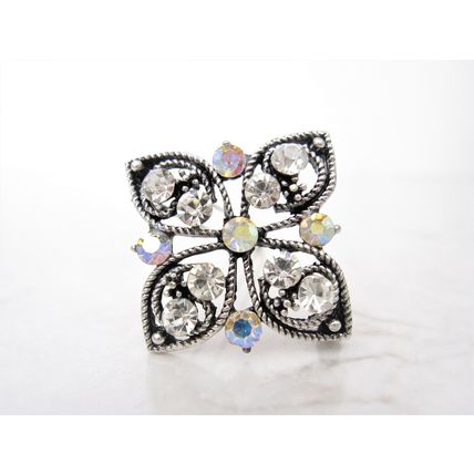 Small silver flower butterfly crystal hair pin clip barrette