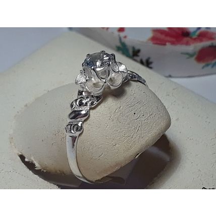 20ct round White Topaz Rose/Flower Sterling Silver dainty/petite Ring #19626