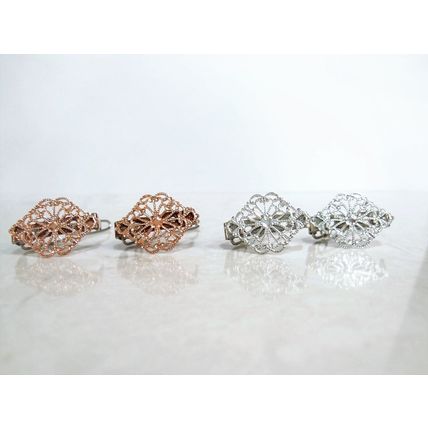 Extra tiny small silver rose gold metal filigree hair pin clip barrette (set of