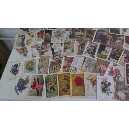 50 Vintage EDWARDIAN/GEORGIAN VINTAGE GREETING POSTCARDS some with stamps