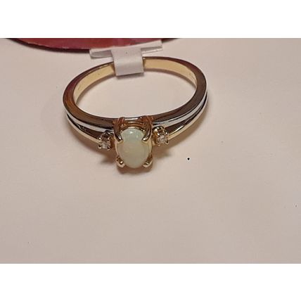 Estate 1/3ctw Natural Precious White Opal & Diam split shank 14Kt YG Ring #20090