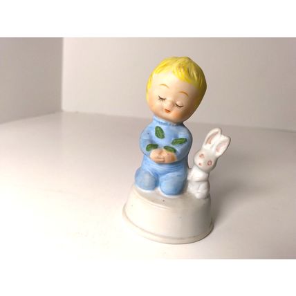 Porcelain Praying Boy With Rabbit Figurine Collectible Home Decor Farmhouse VTG