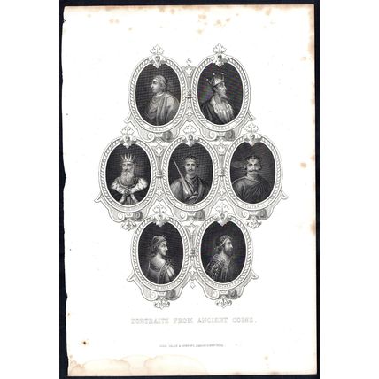 PORTRAITS FROM ANCIENT COINS 1850 Canute, Harold ANTIQUE ENGRAVING #1