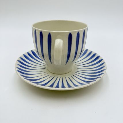 Upsala Ekeby Gefle Cup and Saucer Blue & White Zebra MCM Sweden BLÅ ASTEŘ #356