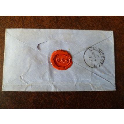 1873 GB QV 1d Red stamp HC Plate 124 wax seal cover Bodmin Launceston Peter