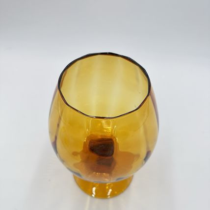 Vintage MCM Empoli Amber Art Glass Ribbed Footed Compote Italy 8”