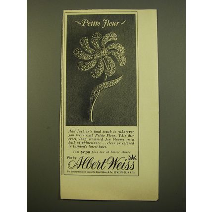 1961 Albert Weiss Jewelry Advertisement - Petite Fleur