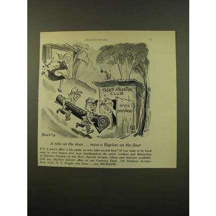 1961 Bigelow Carpet Advertisement - art by Sid Hix - Tiger Athletik Club Offis