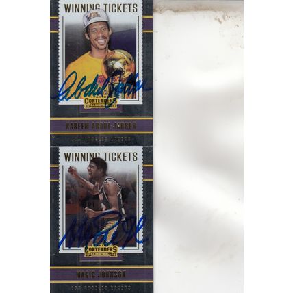 KAREEM ABDUL-JABBAR & MAGIC JOHNSON AUTO 2018 LOS ANGELES LAKERS HOF CHAMPIONS