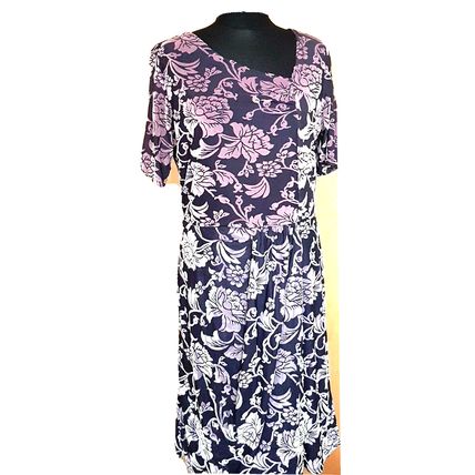 Velvet Print Grace Dress Purple Floral Gathered Midi Size 16 UK
