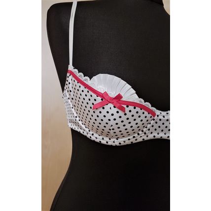 Polka Dot Satin Underwired Bra White Black Red Set 34C Small
