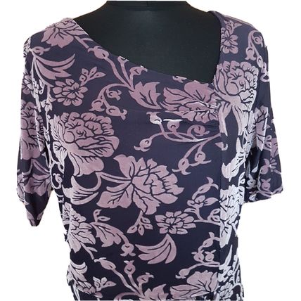 Velvet Print Grace Dress Purple Floral Gathered Midi Size 16 UK