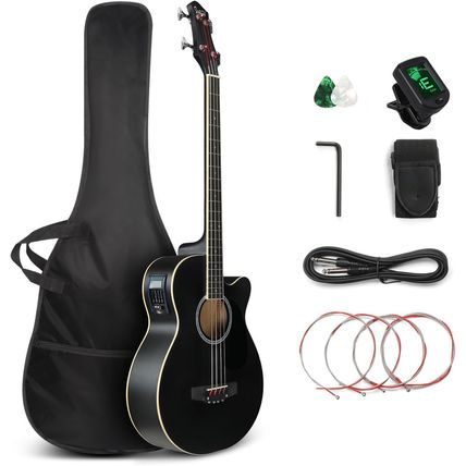 GLARRY Full Size Acoustic Electric Bass Guitar Beginner Kit, Cutaway 4 Strings E