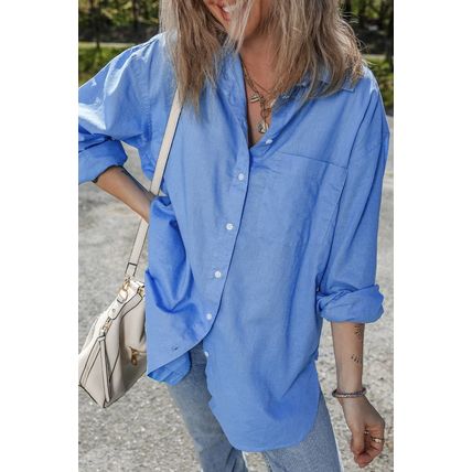 Blue Boyfriend Chest Pocket Tunic Shirt