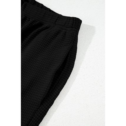 Black Solid Color Textured Buttoned Shirt and Casual Pants Set