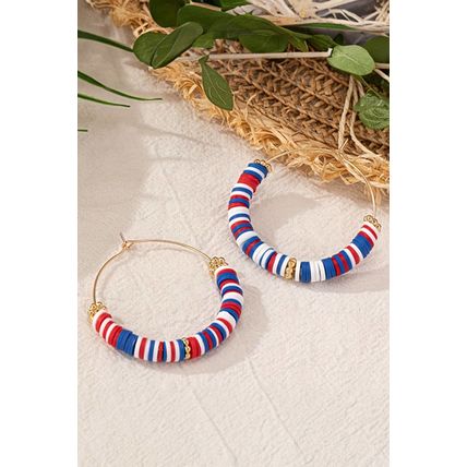 Dark Blue American Flag Inspired Beaded Large Hoop Earrings