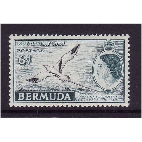 BERMUDA 1953 ROYAL VISIT SG 151 6d BLACK AND DEEP TURQUOISE M / MINT#1