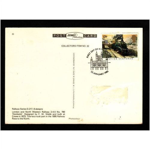 LONDON AND NORTH WESTERN RAILWAY No 790 "HARDWICK" CARD No 32 STAMPED FDI USED