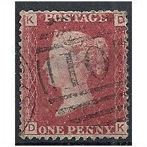 1858 SG43 1d Red Plate 92 Fine Used "DK".