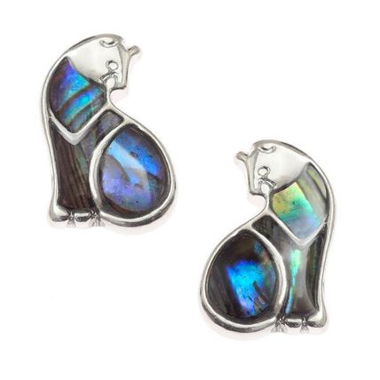 Paua Shell Cat Shaped Stud Earrings 1.4 CM on Posts with Friction Ladies Gift